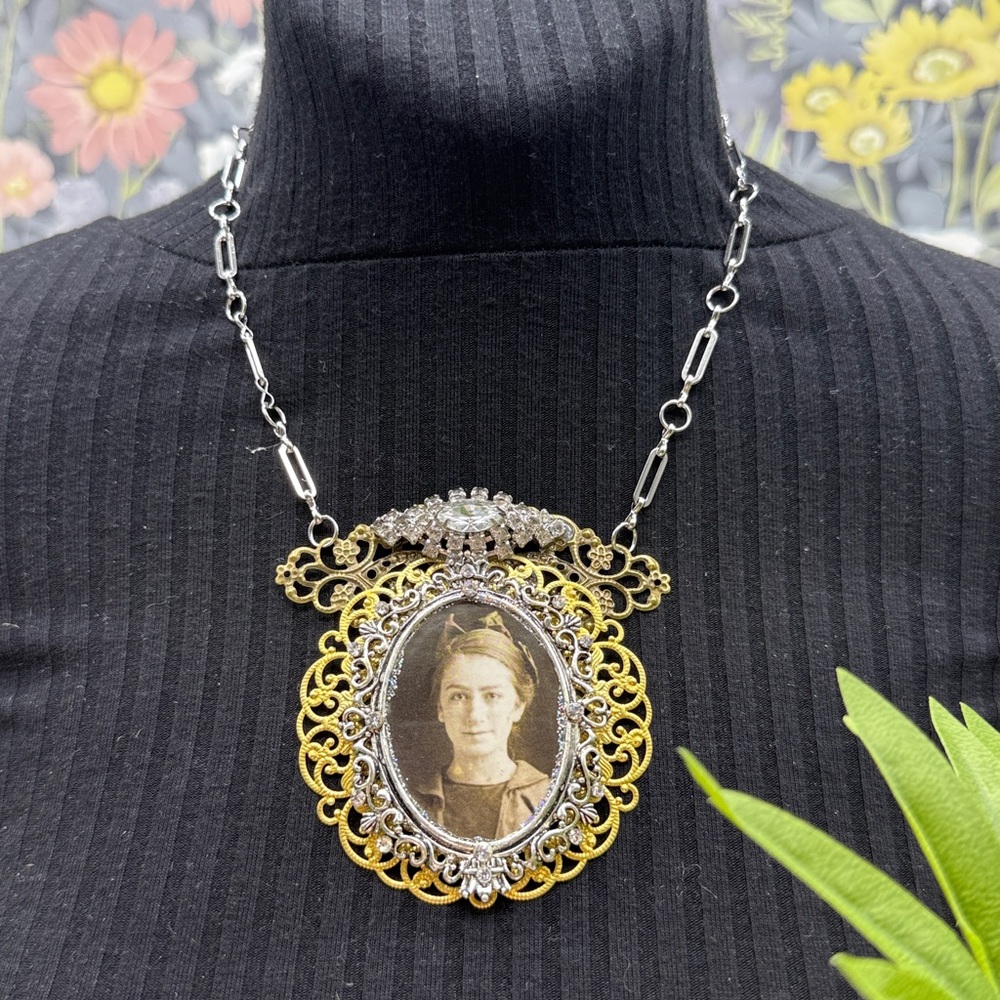 Adorned Crown Jewelry assemblage filigree ephemera female rhinestone necklace